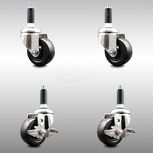 Service Caster 3 Inch 316SS Soft Rubber Swivel 7/8 Inch Expanding Stem Caster Brake SCC, 2PK SCC-SS316EX20S314-SRS-2-TLB-2-78 - main